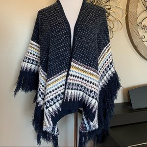 NEW! FRANCESCA’S Fringe Sweater Ruana Shawl - One Size